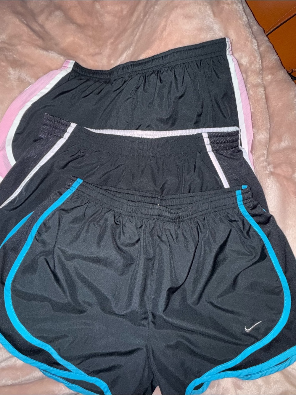 Bundle of 3 Nike Dri-Fit Black shorts with pink , blue and white trim